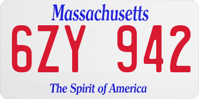 MA license plate 6ZY942