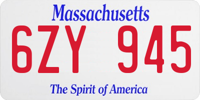 MA license plate 6ZY945