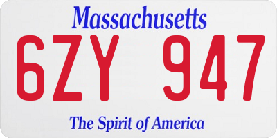 MA license plate 6ZY947