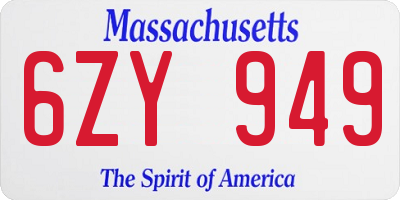 MA license plate 6ZY949