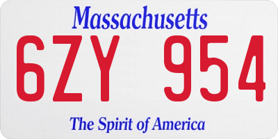 MA license plate 6ZY954