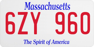 MA license plate 6ZY960