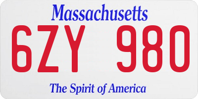MA license plate 6ZY980