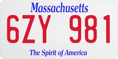 MA license plate 6ZY981