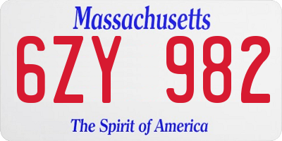 MA license plate 6ZY982