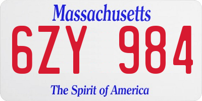 MA license plate 6ZY984