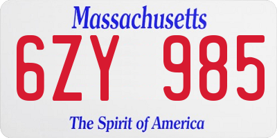 MA license plate 6ZY985