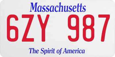 MA license plate 6ZY987