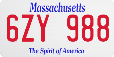 MA license plate 6ZY988