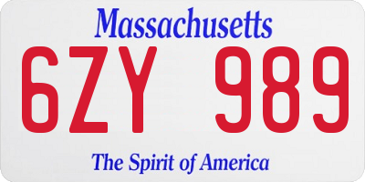 MA license plate 6ZY989