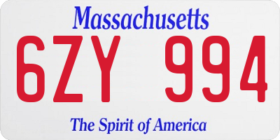 MA license plate 6ZY994