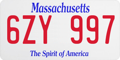 MA license plate 6ZY997