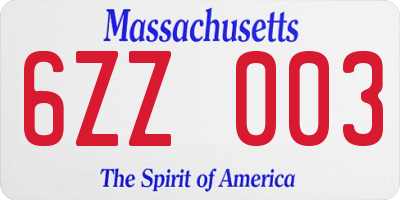 MA license plate 6ZZ003