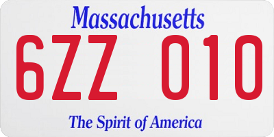 MA license plate 6ZZ010