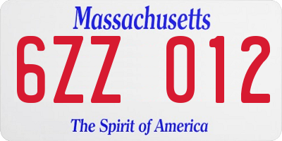 MA license plate 6ZZ012