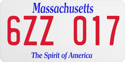 MA license plate 6ZZ017