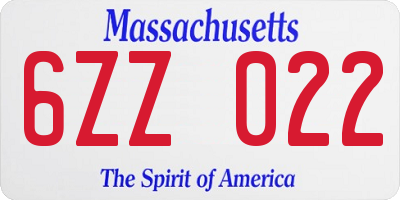 MA license plate 6ZZ022