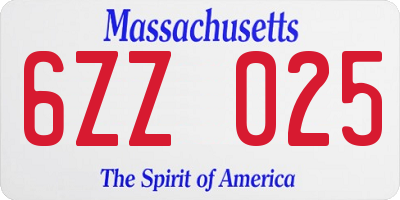 MA license plate 6ZZ025