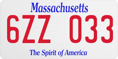 MA license plate 6ZZ033