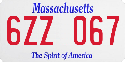 MA license plate 6ZZ067
