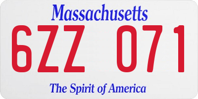 MA license plate 6ZZ071