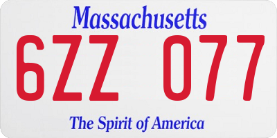 MA license plate 6ZZ077