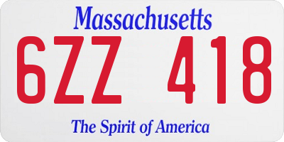 MA license plate 6ZZ418