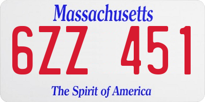 MA license plate 6ZZ451