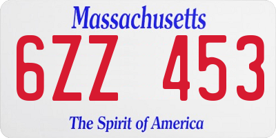 MA license plate 6ZZ453