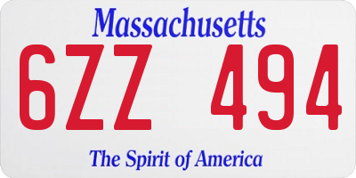 MA license plate 6ZZ494