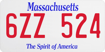 MA license plate 6ZZ524
