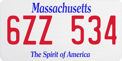 MA license plate 6ZZ534