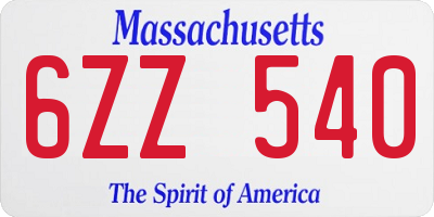 MA license plate 6ZZ540