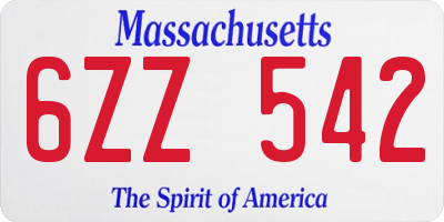 MA license plate 6ZZ542