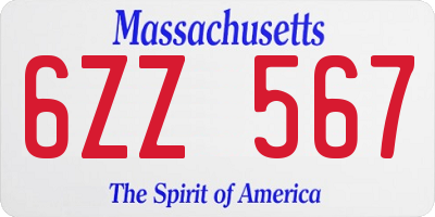 MA license plate 6ZZ567