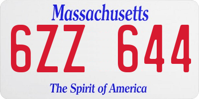 MA license plate 6ZZ644
