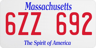 MA license plate 6ZZ692
