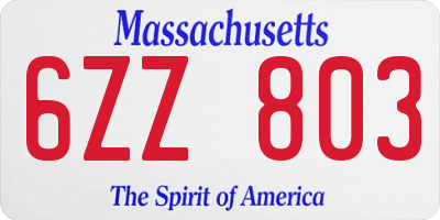 MA license plate 6ZZ803