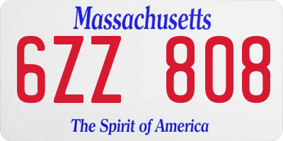 MA license plate 6ZZ808
