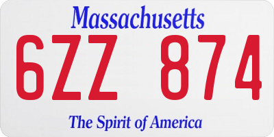 MA license plate 6ZZ874