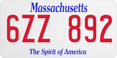 MA license plate 6ZZ892