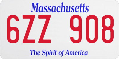 MA license plate 6ZZ908