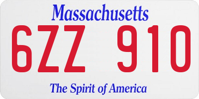 MA license plate 6ZZ910