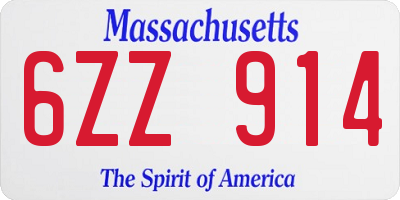 MA license plate 6ZZ914