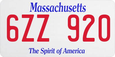 MA license plate 6ZZ920