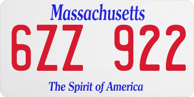 MA license plate 6ZZ922