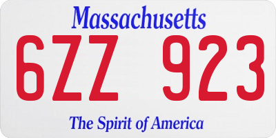 MA license plate 6ZZ923
