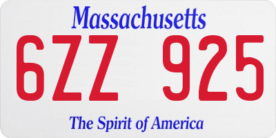 MA license plate 6ZZ925