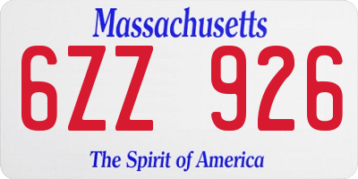 MA license plate 6ZZ926