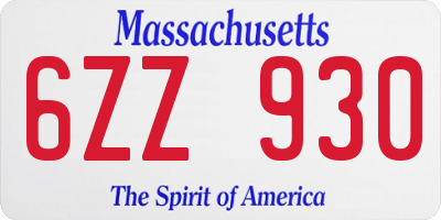 MA license plate 6ZZ930